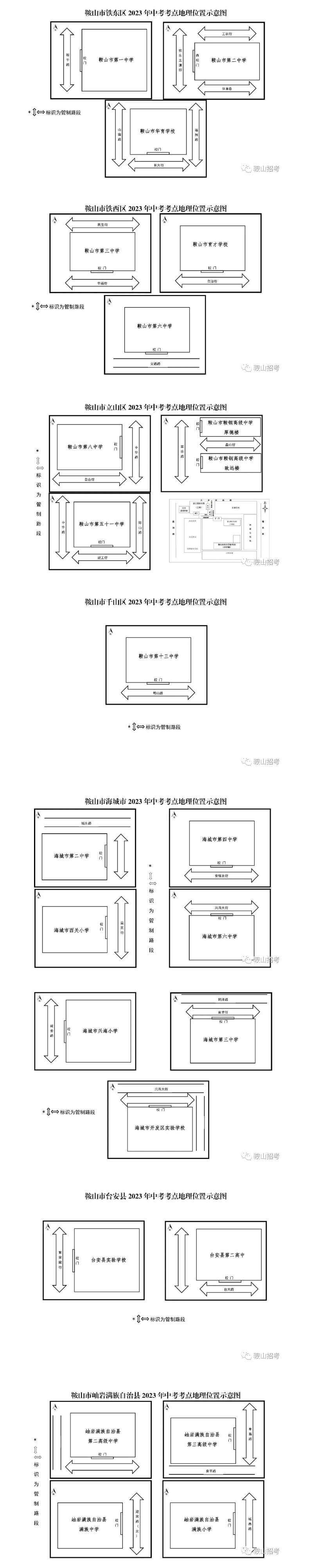 鞍山市2023年初中毕业升学考试时间表及考点地理位置示意图！